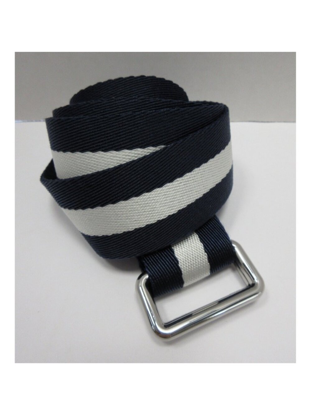 Polo Ralph Lauren Belt White D Ring Striped Webbing Leather Trim Buckle